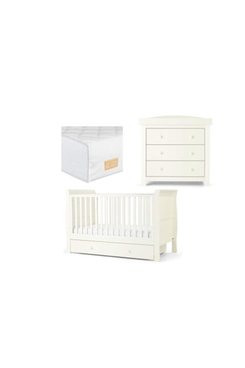 Mia 3 Piece Cotbed with Dresser Changer and Essential Fibre Mattress Set image number 1